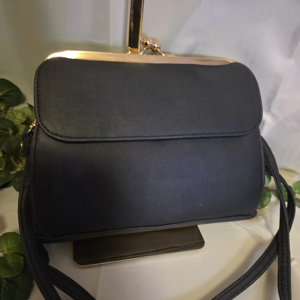 Trendy Blue Kiss Lock Wallet Crossbody Purse Gold Frame Clutch Shoulder Bag - Picture 2 of 16